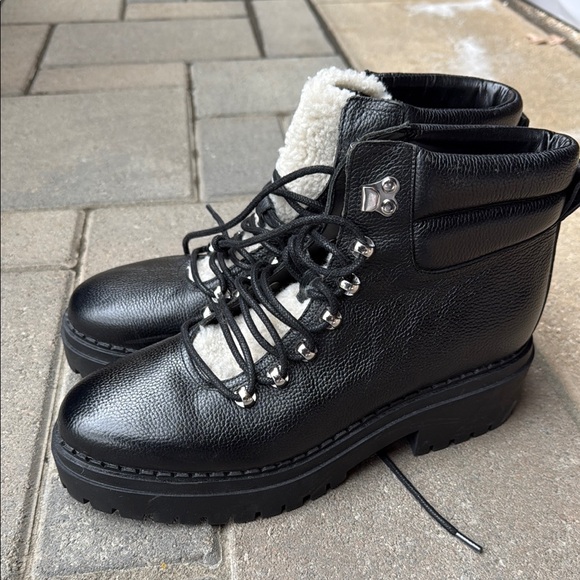 Black Leather Lace-Up Boots with Shearling Lining - Picture 1 of 6